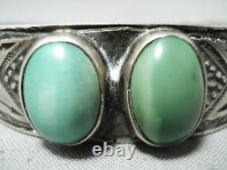 Early Vintage Navajo Very Old Green Turquoise Sterling Silver Bracelet