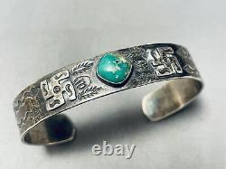 Early Vintage Navajo Whirling Logs Royston Turquoise Coin Silver Bracelet