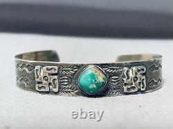 Early Vintage Navajo Whirling Logs Royston Turquoise Coin Silver Bracelet