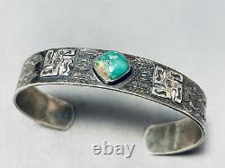 Early Vintage Navajo Whirling Logs Royston Turquoise Coin Silver Bracelet