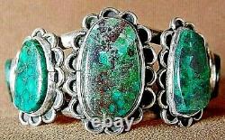 Early Vintage Old Pawn Navajo Sterling Silver 5 Green Turquoise Cuff Bracelet