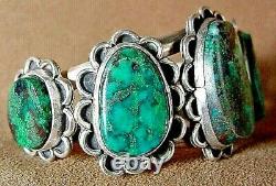 Early Vintage Old Pawn Navajo Sterling Silver 5 Green Turquoise Cuff Bracelet
