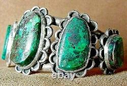 Early Vintage Old Pawn Navajo Sterling Silver 5 Green Turquoise Cuff Bracelet