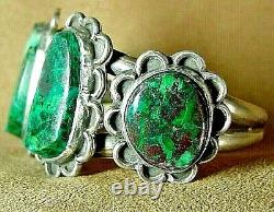 Early Vintage Old Pawn Navajo Sterling Silver 5 Green Turquoise Cuff Bracelet