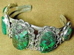 Early Vintage Old Pawn Navajo Sterling Silver 5 Green Turquoise Cuff Bracelet