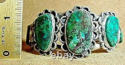 Early Vintage Old Pawn Navajo Sterling Silver 5 Green Turquoise Cuff Bracelet