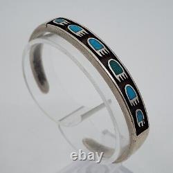 Early Vintage Old Pawn Sterling Silver Turquoise Inlay Bear Paw Cuff Bracelet 6