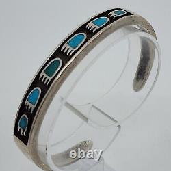 Early Vintage Old Pawn Sterling Silver Turquoise Inlay Bear Paw Cuff Bracelet 6