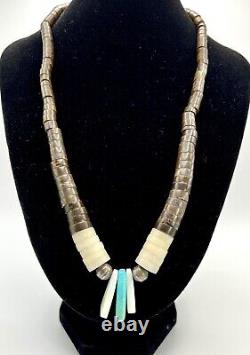 Early Vintage Santo Domingo Heishi Shell Turquoise Sterling Silver Necklace