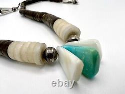 Early Vintage Santo Domingo Heishi Shell Turquoise Sterling Silver Necklace