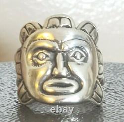 Early Vintage Sterling Silver Pacific Northwest Haida Made Sun Ring Size 8.5