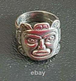 Early Vintage Sterling Silver Pacific Northwest Haida Made Sun Ring Size 8.5