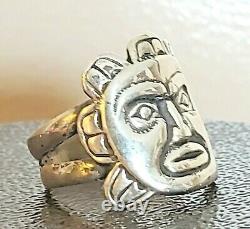 Early Vintage Sterling Silver Pacific Northwest Haida Made Sun Ring Size 8.5