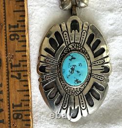 Early Vintage TOMMY SINGER Necklace Turquoise Pendant STERLING Signature Beads