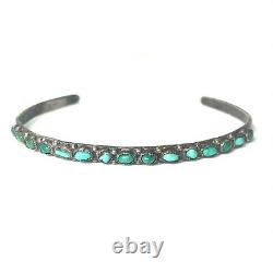 Early Vintage ZUNI Petit Point Turquoise Silver Cuff Womens Bracelet-OLD