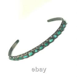 Early Vintage ZUNI Petit Point Turquoise Silver Cuff Womens Bracelet-OLD