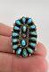 Early Vintage Zuni Sterling Silver Petit Point Turquoise Cluster Long Ring 1.5