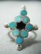 Early Vintage Zuni Turquoise Dishta Sterling Silver Ring Old