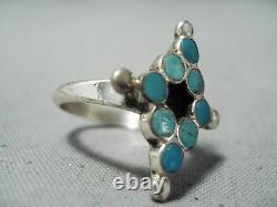 Early Vintage Zuni Turquoise Dishta Sterling Silver Ring Old