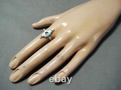 Early Vintage Zuni Turquoise Dishta Sterling Silver Ring Old