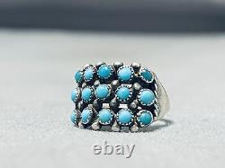 Early Vintage Zuni Turquoise Eyes Sterling Silver Ring