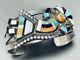 Early Vintage Zuni Turquoise Inlay Sterling Silver Bracelet Cuff