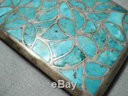 Early Vintage Zuni Turquoise Inlay Sterling Silver Buckle Old