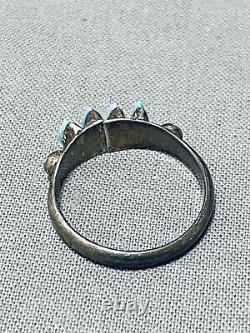 Early Vintage Zuni Turquoise Needle Sterling Silver Ring Old