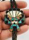 Early Vtg 1940's Zuni Sterling Silver Multi Stone Inlay Sunface Bolo Tie