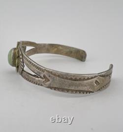Early Vtg Fred Harvey Navajo Sterling Silver Turquoise Stamped Cuff Bracelet