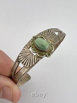 Early Vtg Fred Harvey Navajo Sterling Silver Turquoise Stamped Cuff Bracelet