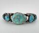 Early Vtg Navajo Coin Silver Lone Mountain Turquoise Ingot Cuff Bracelet 57g