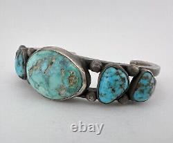 Early Vtg Navajo Coin Silver LONE MOUNTAIN Turquoise Ingot Cuff Bracelet 57g