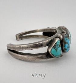 Early Vtg Navajo Coin Silver LONE MOUNTAIN Turquoise Ingot Cuff Bracelet 57g