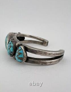 Early Vtg Navajo Coin Silver LONE MOUNTAIN Turquoise Ingot Cuff Bracelet 57g