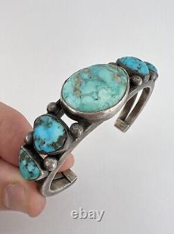 Early Vtg Navajo Coin Silver LONE MOUNTAIN Turquoise Ingot Cuff Bracelet 57g