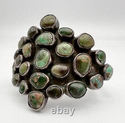 Early Vtg Navajo Royston Turquoise Sterling Silver Wide Cuff Bracelet 73.5g