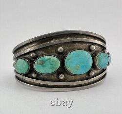 Early Vtg Navajo Sterling Silver High Grade Fox Turquoise Cuff Bracelet 65.6g