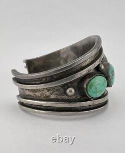 Early Vtg Navajo Sterling Silver High Grade Fox Turquoise Cuff Bracelet 65.6g