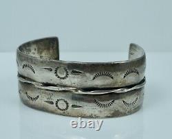 Early Wide Navajo Native American Sterling Cuff Bracelet Ingot Harvey Era Silver