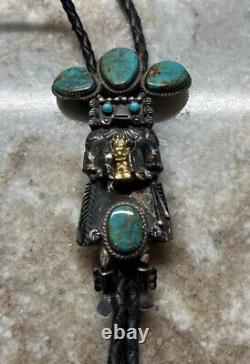 Early Will Denetdale Navajo Turquoise, Silver & Gold Bolo Tie, Lariat Necklace