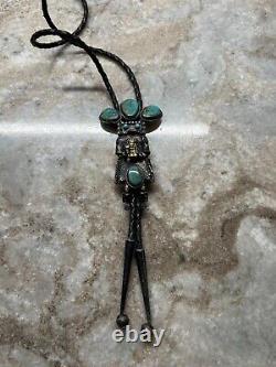 Early Will Denetdale Navajo Turquoise, Silver & Gold Bolo Tie, Lariat Necklace