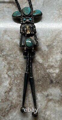 Early Will Denetdale Navajo Turquoise, Silver & Gold Bolo Tie, Lariat Necklace