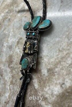 Early Will Denetdale Navajo Turquoise, Silver & Gold Bolo Tie, Lariat Necklace