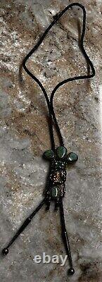 Early Will Denetdale Navajo Turquoise, Silver & Gold Bolo Tie, Lariat Necklace