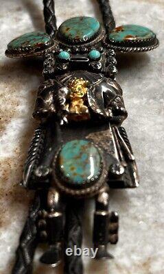 Early Will Denetdale Navajo Turquoise, Silver & Gold Bolo Tie, Lariat Necklace