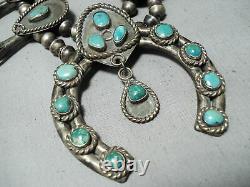 Early Women's Vintage Navajo Turquoise Sterling Silver Squash Blossom Necklace