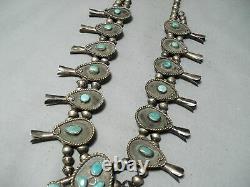 Early Women's Vintage Navajo Turquoise Sterling Silver Squash Blossom Necklace