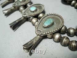 Early Women's Vintage Navajo Turquoise Sterling Silver Squash Blossom Necklace