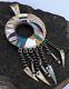 Early Zuni Sterling Silver Multi Stone Turquoise Coral Inlay Dangle Long Pendant